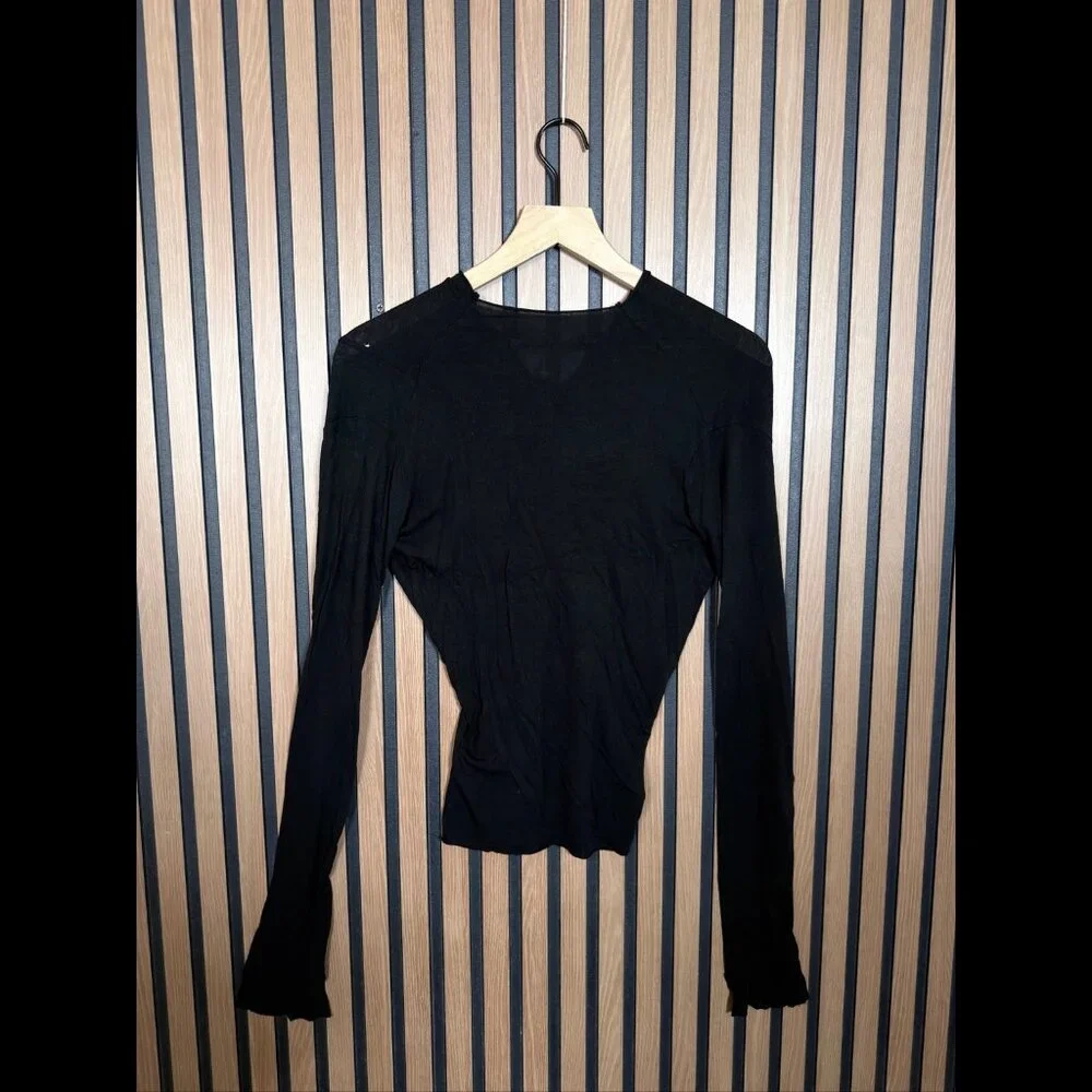 Olmar and Mirta Rick Owens Top 8 / M Women Black Long Sleeve Ruched Angora Shirt - Picture 2 of 12